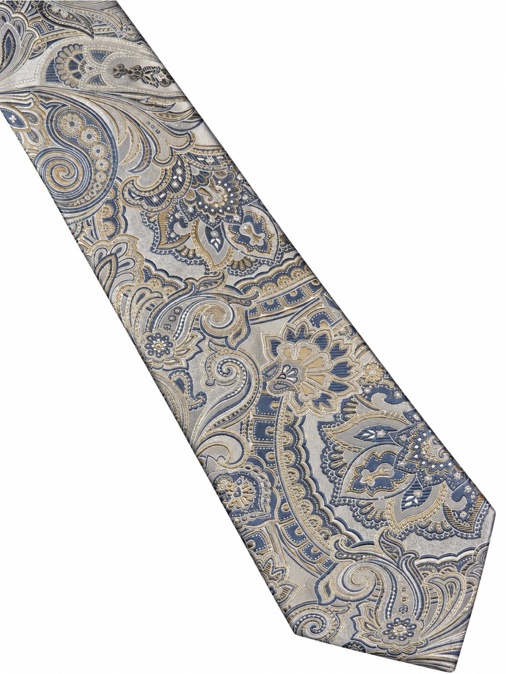 Canali Italy Luxury Silk Tie Paisley Silver Blue Gold Mens Necktie Authentic - Picture 6 of 11